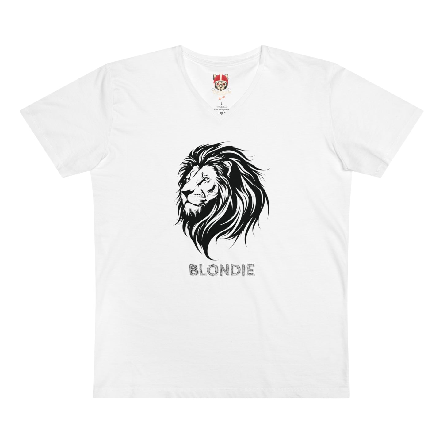 Men's V-Neck T-Shirt - Bold Lion Design "BLONDIE" - Perfect for Casual Wear and Gifts