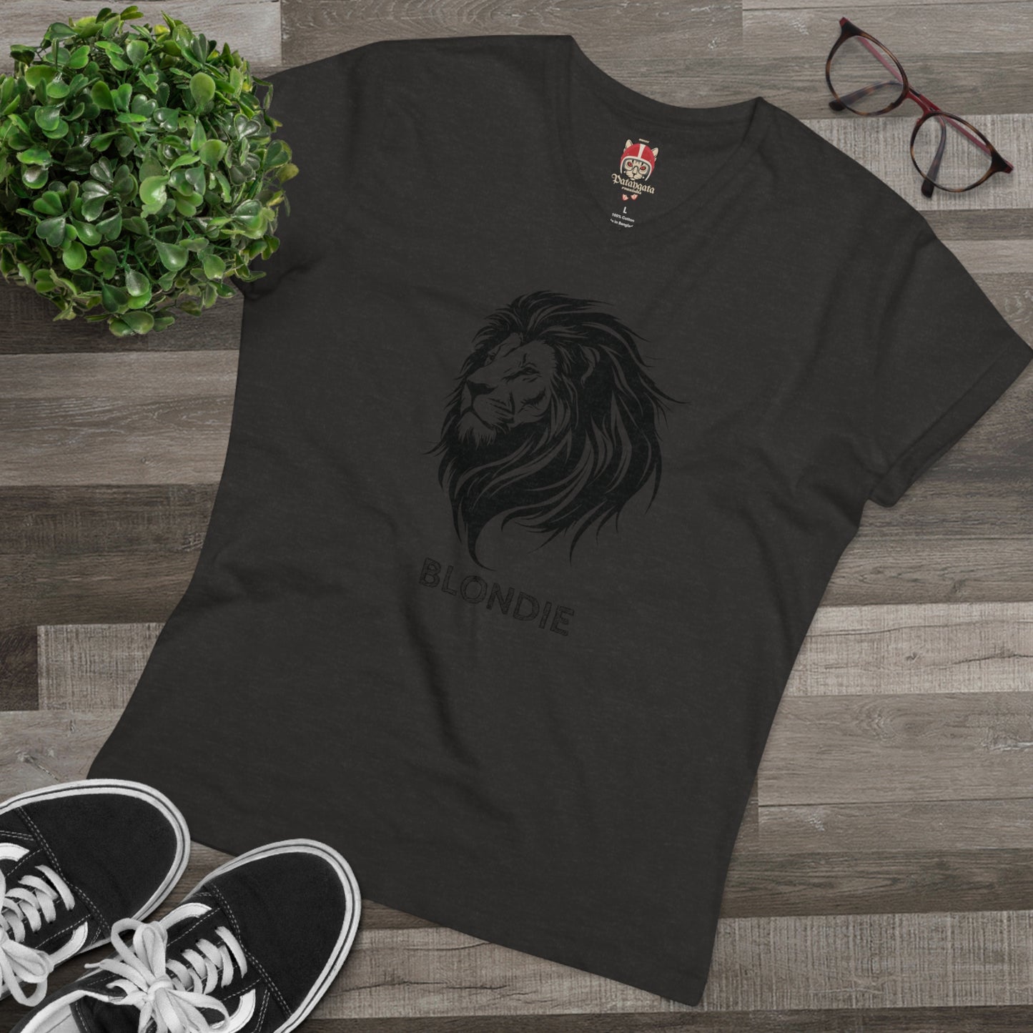 Men's V-Neck T-Shirt - Bold Lion Design "BLONDIE" - Perfect for Casual Wear and Gifts