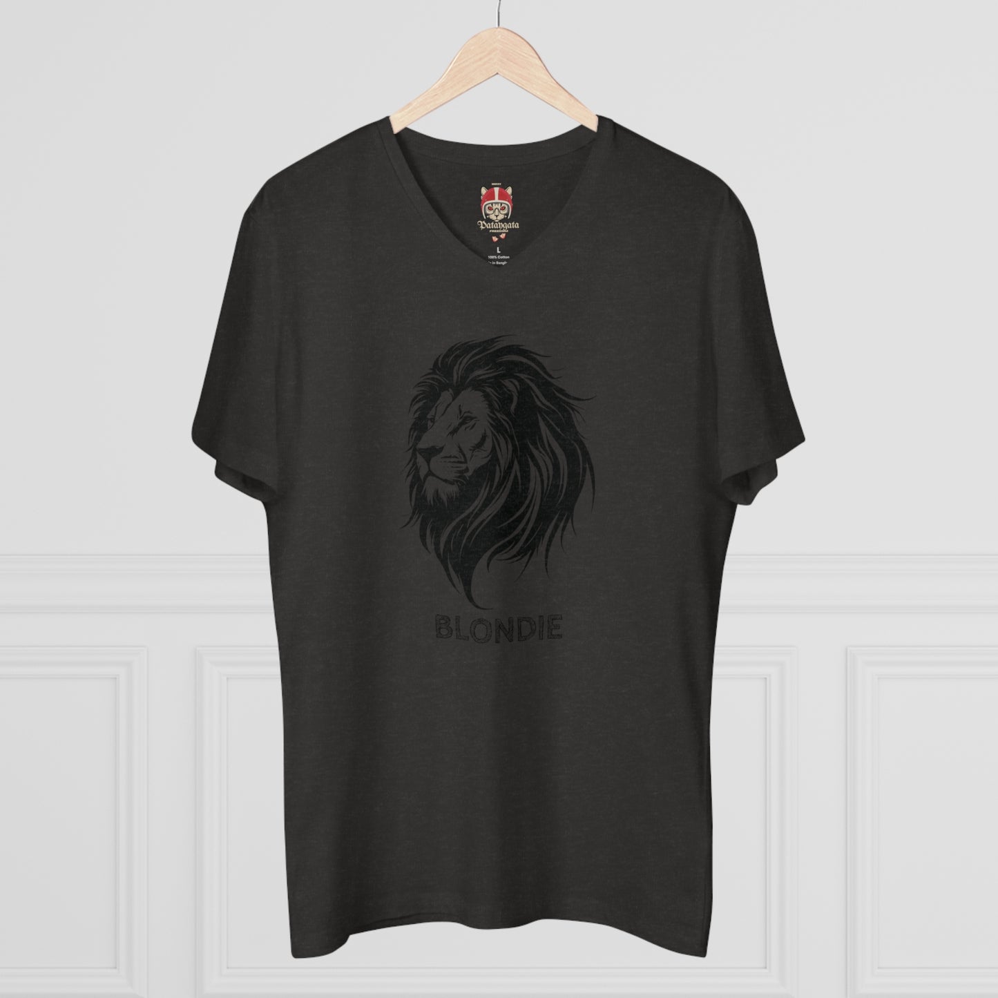 Men's V-Neck T-Shirt - Bold Lion Design "BLONDIE" - Perfect for Casual Wear and Gifts